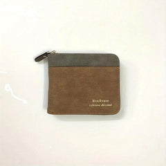 Men's Splicing Short Wallet Large Capacity Zipper Card Holder Purse