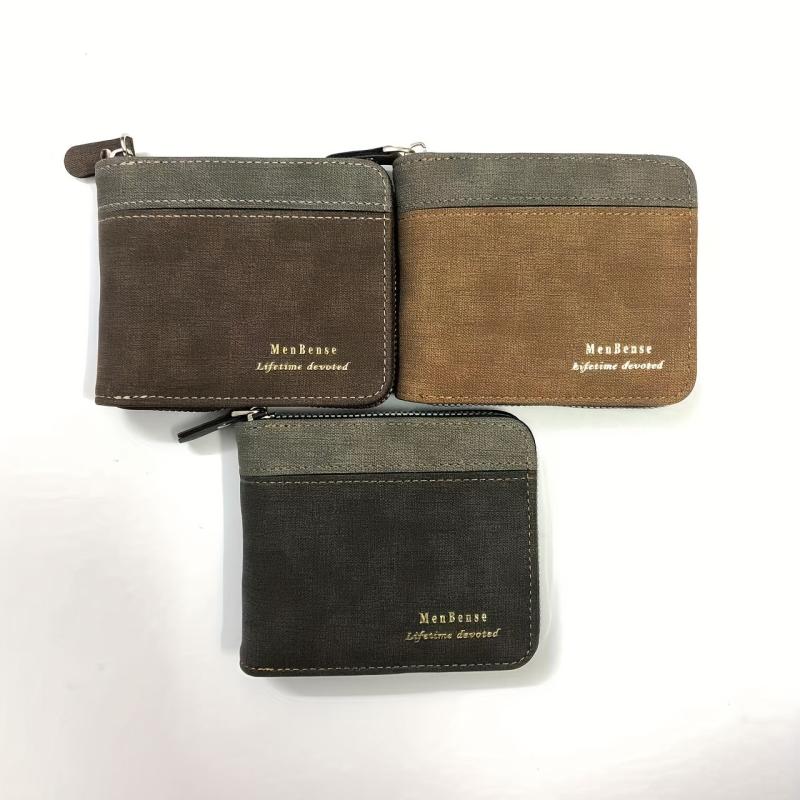 Men's Splicing Short Wallet Large Capacity Zipper Card Holder Purse