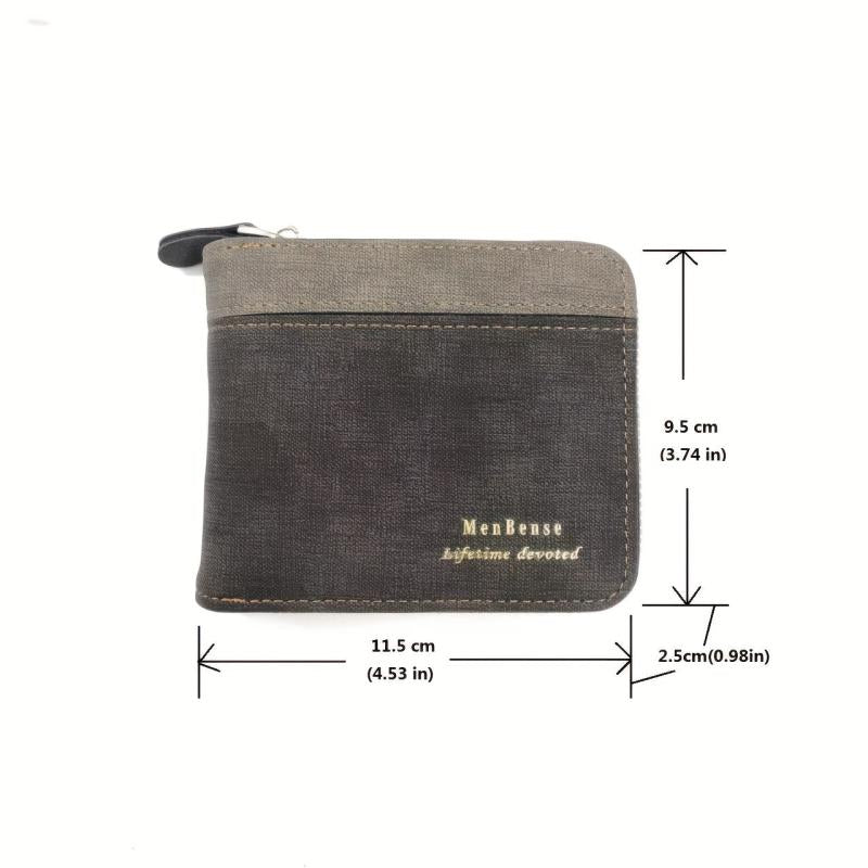 Men's Splicing Short Wallet Large Capacity Zipper Card Holder Purse