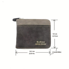 Men's Splicing Short Wallet Large Capacity Zipper Card Holder Purse