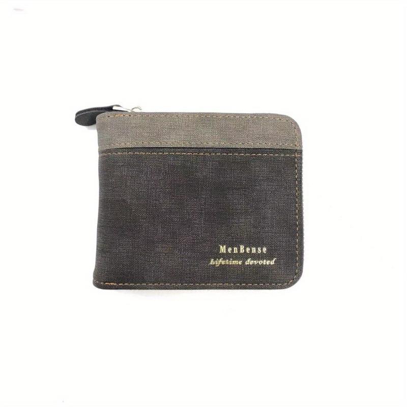Men's Splicing Short Wallet Large Capacity Zipper Card Holder Purse