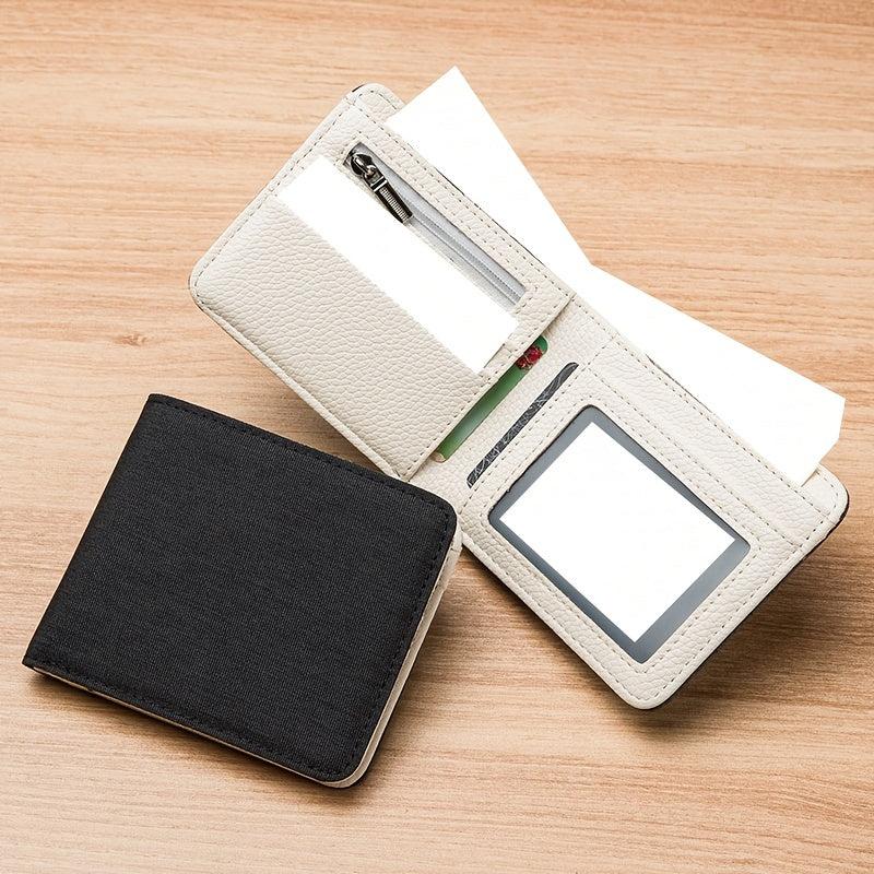 Men's Short Canvas Wallet Ultra Thin Zipper Coin Wallet
