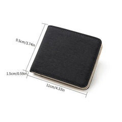 Men's Short Canvas Wallet Ultra Thin Zipper Coin Wallet