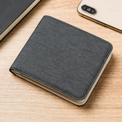 Men's Short Canvas Wallet Ultra Thin Zipper Coin Wallet
