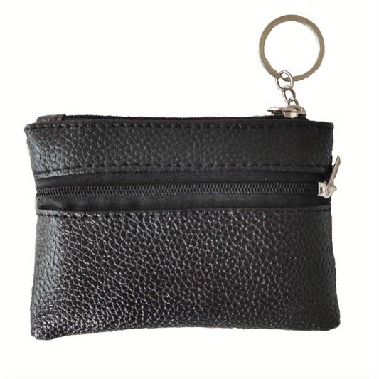 Men's Soft PU Leather Zip Coin Purse Keychain Mini Holder