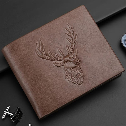 Men's Deer Head Print PU Leather Wallet Card Holder