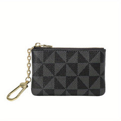 Plaid Print Mini Coin Purse Clutch Bag with Zipper