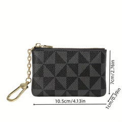 Plaid Print Mini Coin Purse Clutch Bag with Zipper
