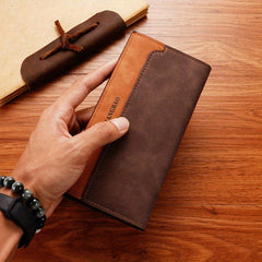 Men's Vintage Leather Long Wallet 14 Card Slots Cash Purse Clutch Bag