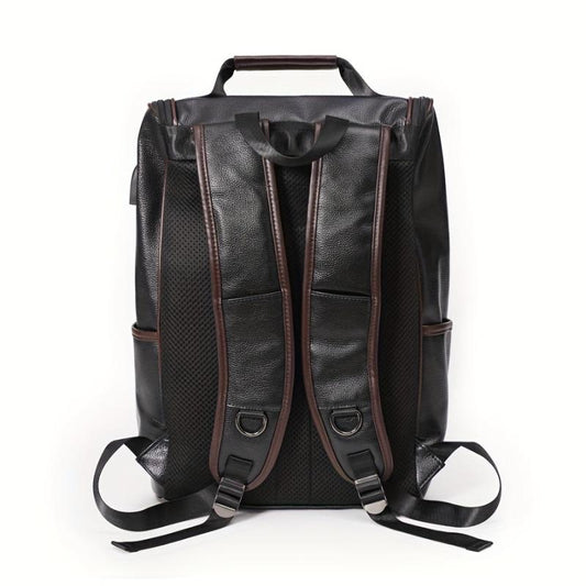 USB Charging PU Leather Backpack Outdoor School Bag
