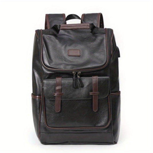 USB Charging PU Leather Backpack Outdoor School Bag
