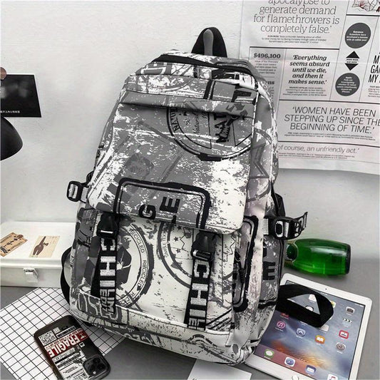 High Capacity Travel Bag Graffiti Pattern Backpack Street Style Schoolbag