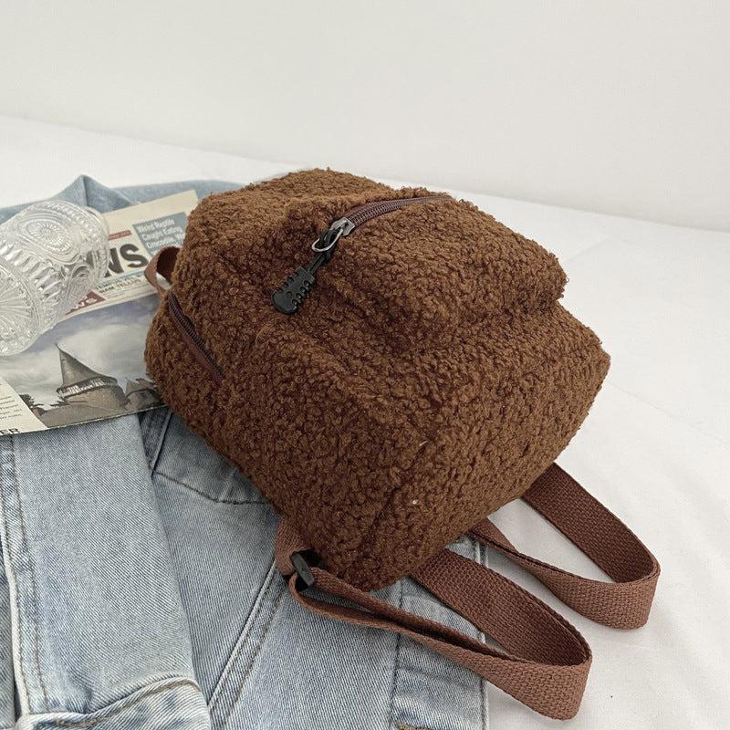 Comfortable Plush Small Brown Backpack for Women