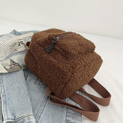 Comfortable Plush Small Brown Backpack for Women