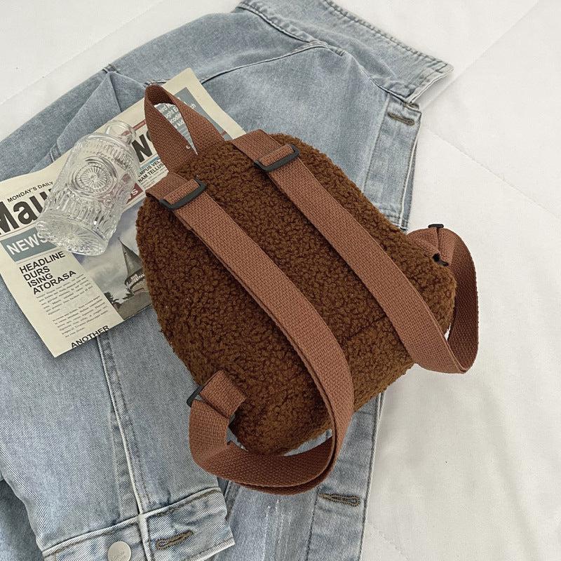 Comfortable Plush Small Brown Backpack for Women