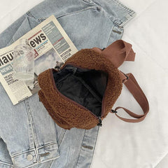Comfortable Plush Small Brown Backpack for Women