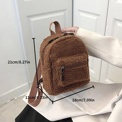 Comfortable Plush Small Brown Backpack for Women