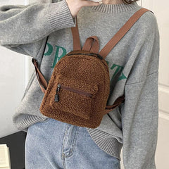 Comfortable Plush Small Brown Backpack for Women