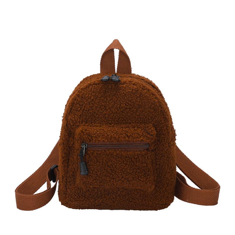 Comfortable Plush Small Brown Backpack for Women