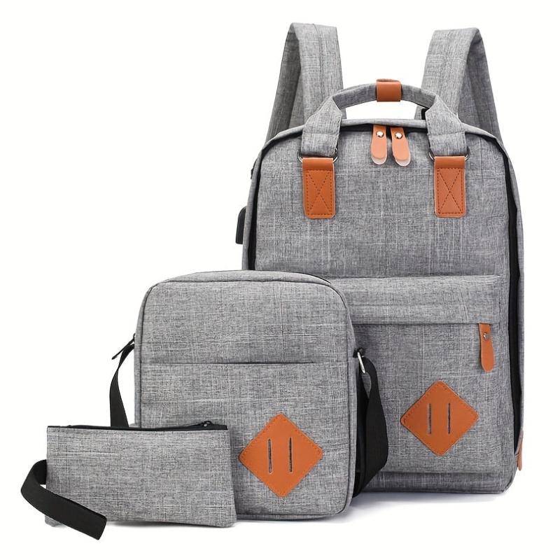 3pcs Backpack Crossbody Bag And Pen Bag Set Large Capacity Travel Bag