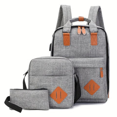 3pcs Backpack Crossbody Bag And Pen Bag Set Large Capacity Travel Bag