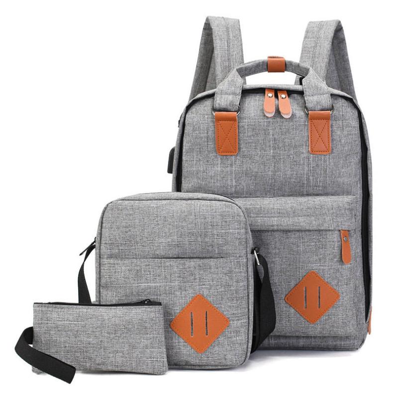 3pcs Backpack Crossbody Bag And Pen Bag Set Large Capacity Travel Bag