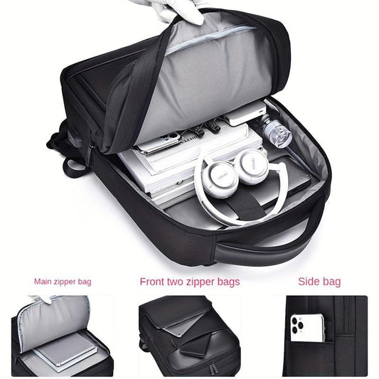 Men's Large Capacity Backpack with USB Charging Port & Luggage Strap