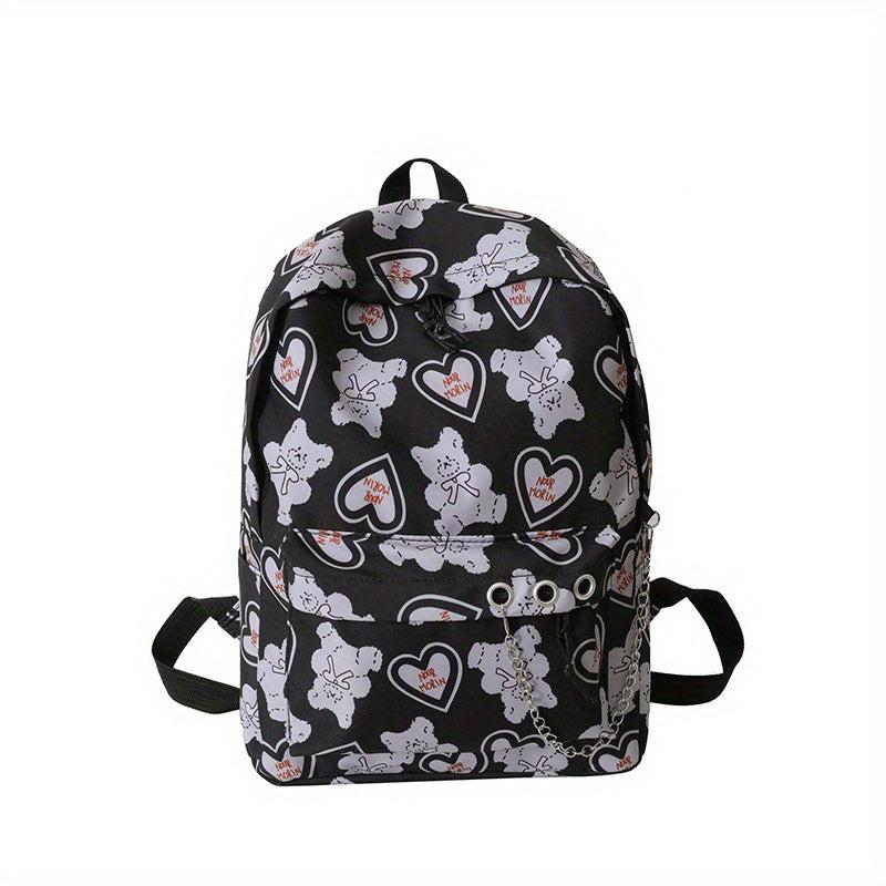 Bear Pattern Schoolbag Women's Students Backpack Lightweight Durable Bag