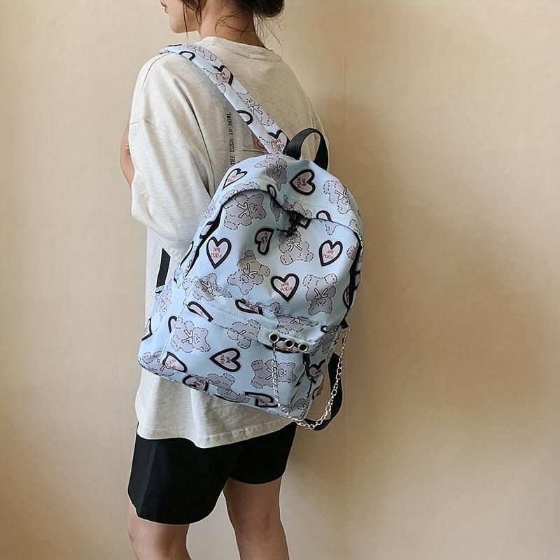 Bear Pattern Schoolbag Women's Students Backpack Lightweight Durable Bag