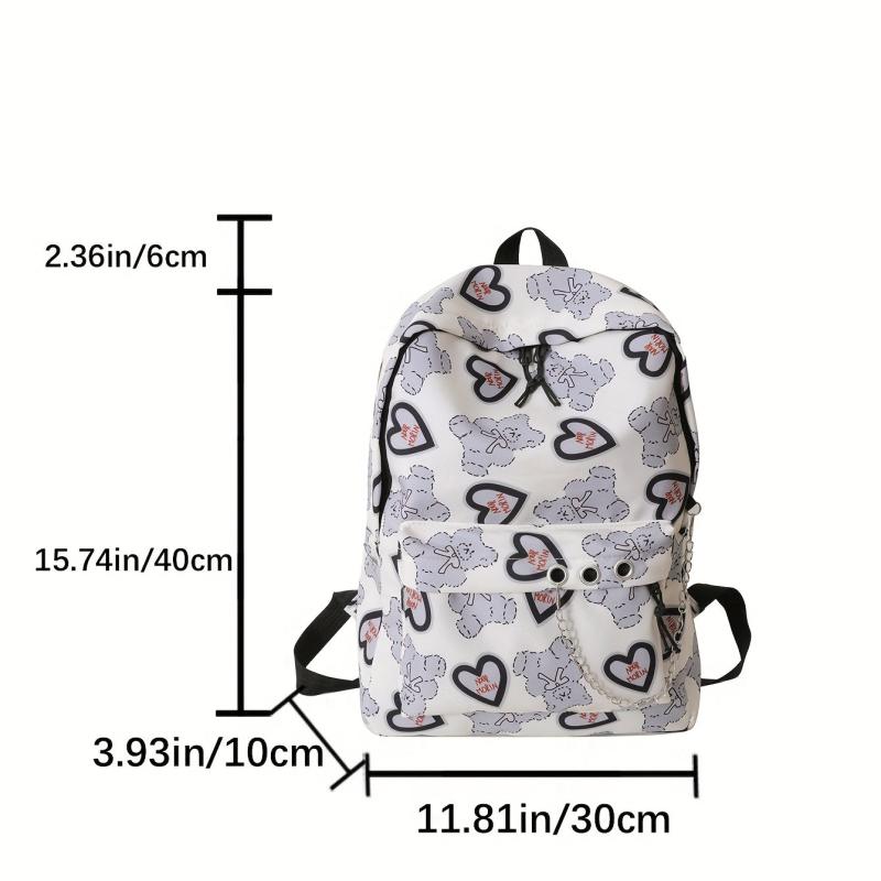 Bear Pattern Schoolbag Women's Students Backpack Lightweight Durable Bag