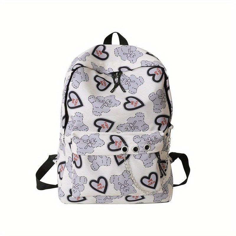 Bear Pattern Schoolbag Women's Students Backpack Lightweight Durable Bag
