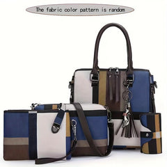 PU Handbag Grid Contrast Bag 4 Pcs Casual Shoulder Messenger Bag