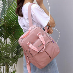 Canvas Couple Backpack USB Port Laptop Bag Outdoor Travel