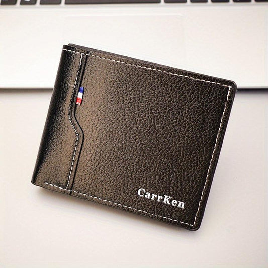 Men's PU Leather Letter Short Wallet Multiple Card Slots Purse