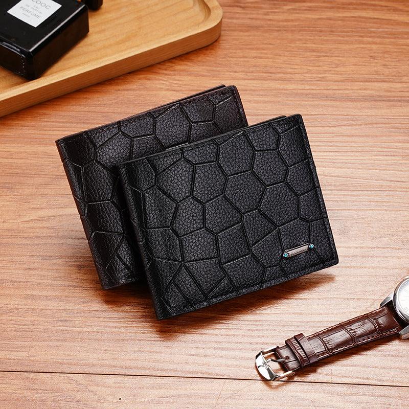 Men's Stone Pattern Short Wallet Thin PU Leather Large Capacity Card Holder