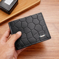 Men's Stone Pattern Short Wallet Thin PU Leather Large Capacity Card Holder