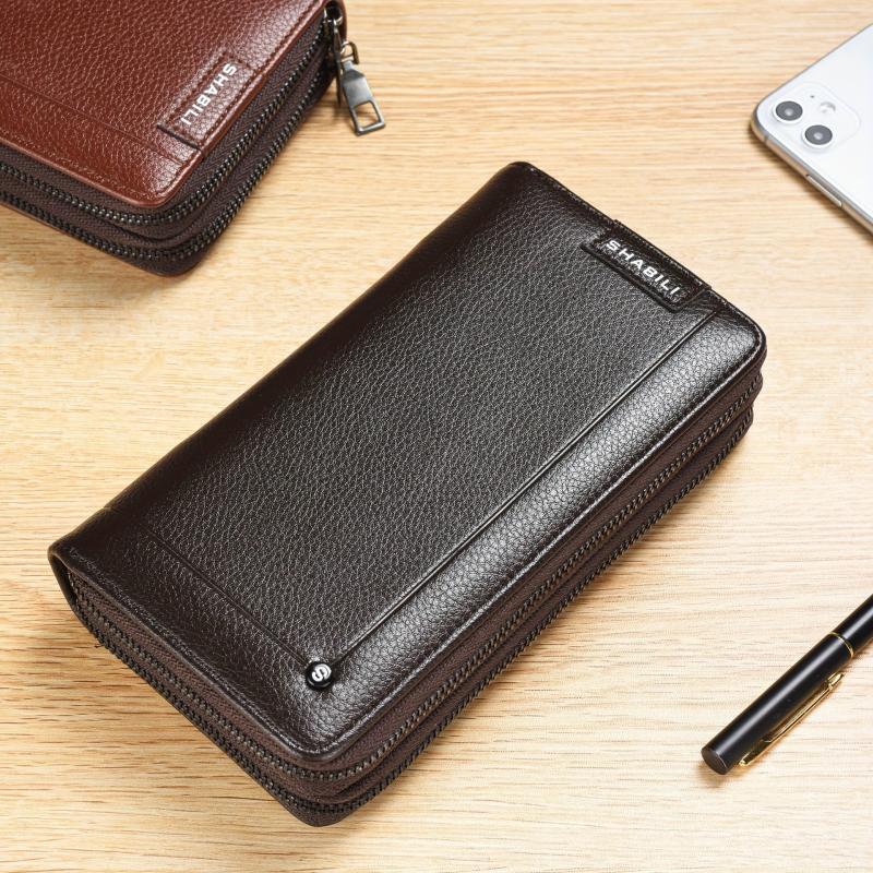 Men's Business Litchi Pattern Clutch Bag Zipper Wallet Handbag