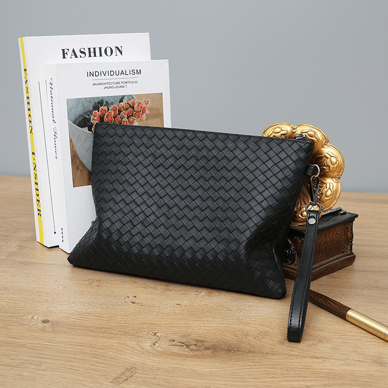Braided Clutch Bag Large Capacity Soft Bag Business Bag For Men