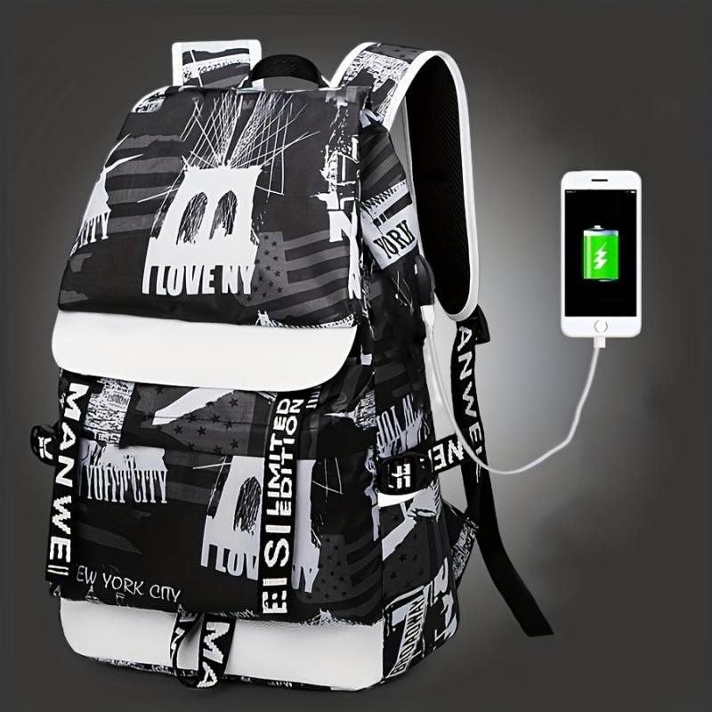 Men's Graffiti Backpack Large Capacity Casual Backpack Laptop Backpack