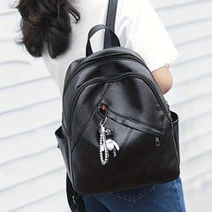 Women's Backpack With Bear Pendant Large capacity Soft Leather Travel Bag