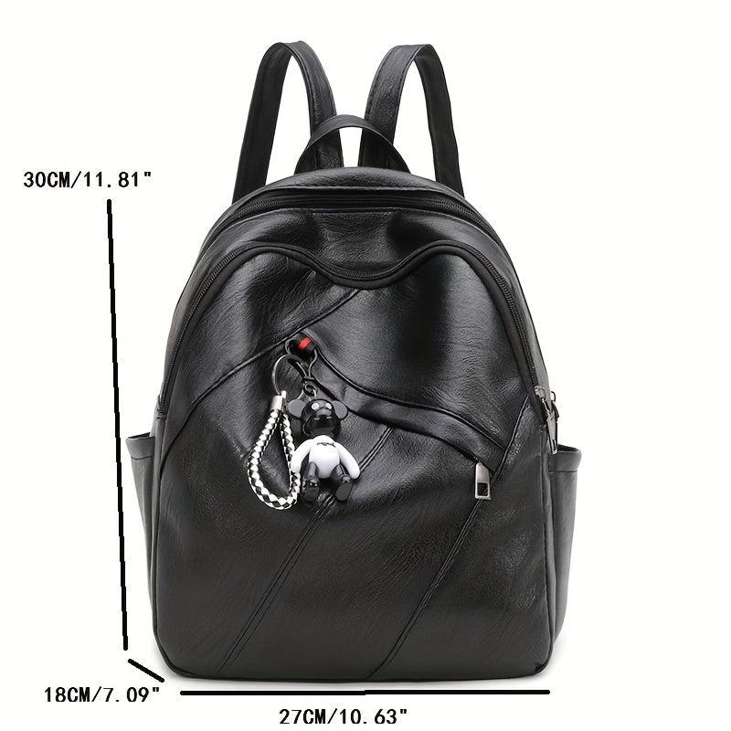 Women's Backpack With Bear Pendant Large capacity Soft Leather Travel Bag