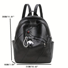 Women's Backpack With Bear Pendant Large capacity Soft Leather Travel Bag