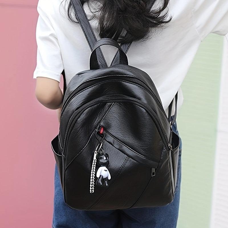 Women's Backpack With Bear Pendant Large capacity Soft Leather Travel Bag