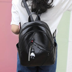Women's Backpack With Bear Pendant Large capacity Soft Leather Travel Bag