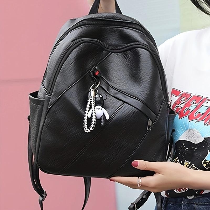 Women's Backpack With Bear Pendant Large capacity Soft Leather Travel Bag