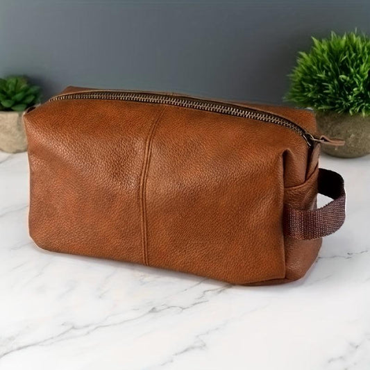 Men's Leather Toiletry Bag Brown Travel Wash Bag