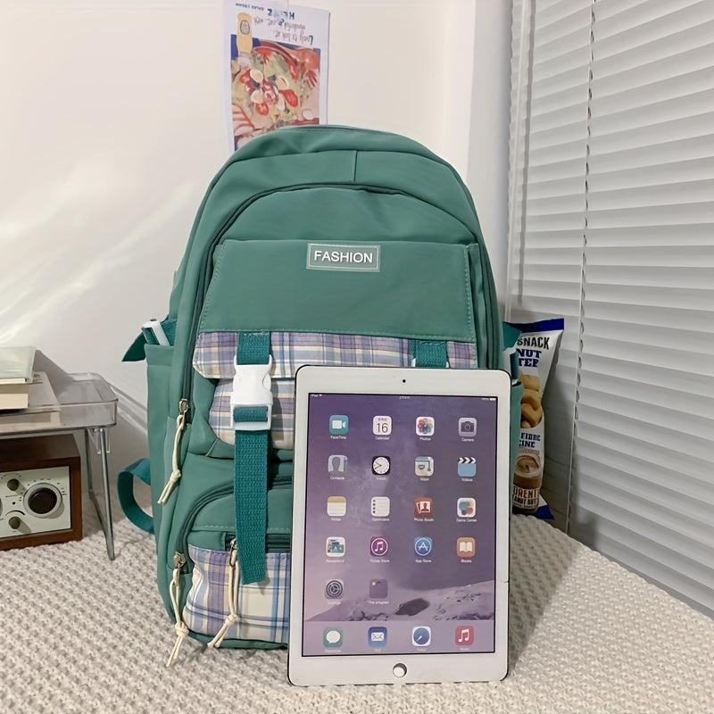 Large Capacity Plaid Student Backpack for Women Men