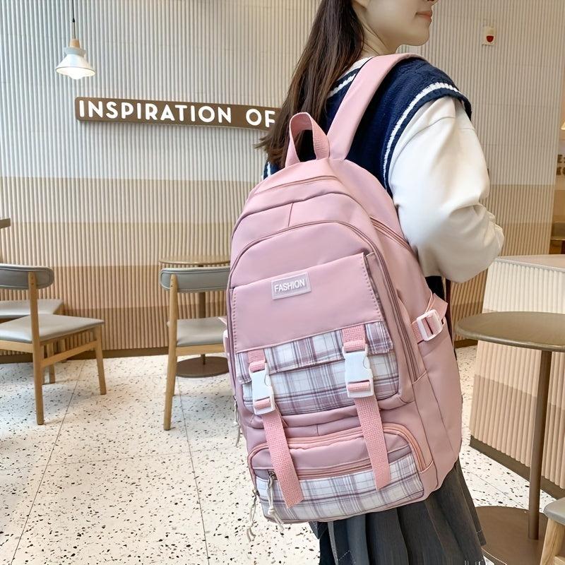 Large Capacity Plaid Student Backpack for Women Men