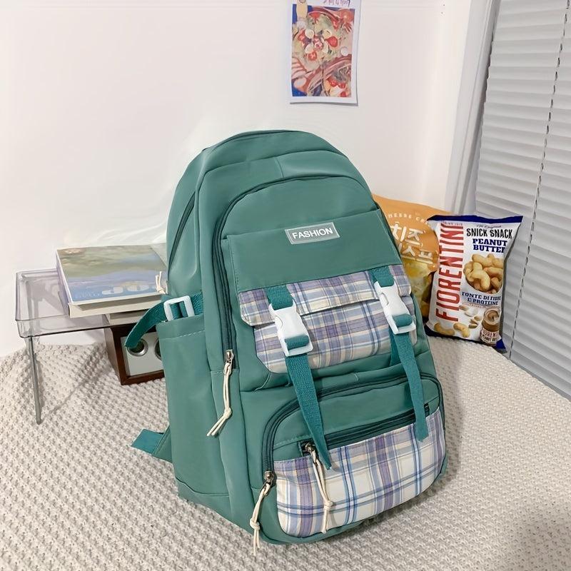 Large Capacity Plaid Student Backpack for Women Men