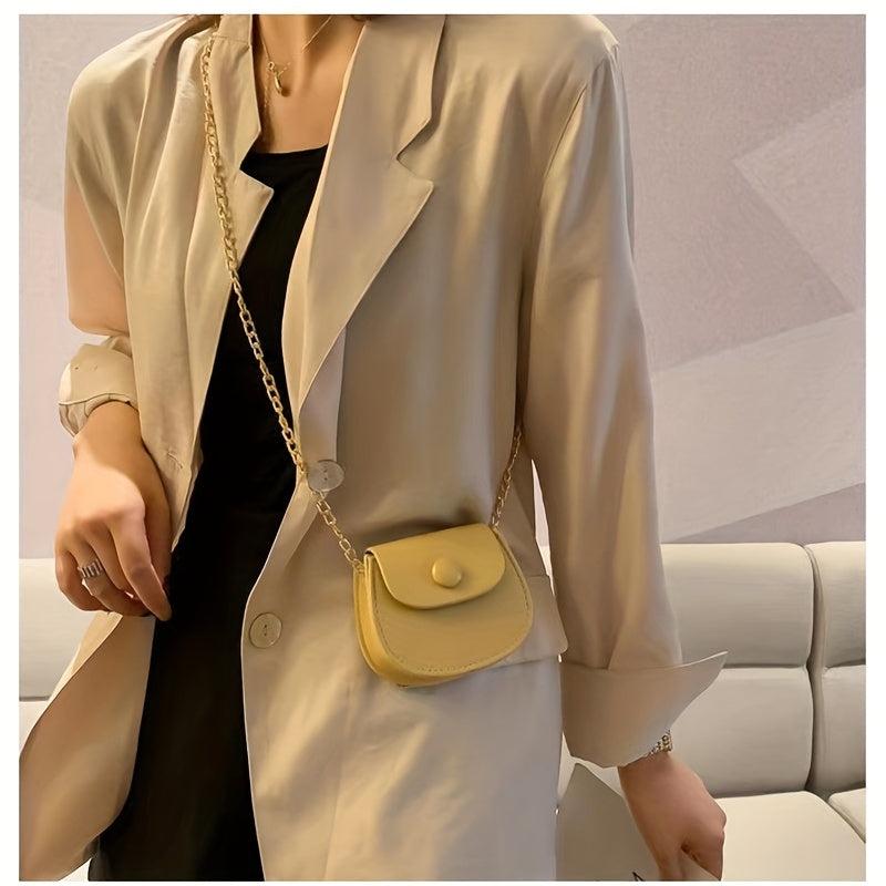 Mini Crossbody Bag Women's Stylish Chain Bag Solid Color Small PU Leather Bag